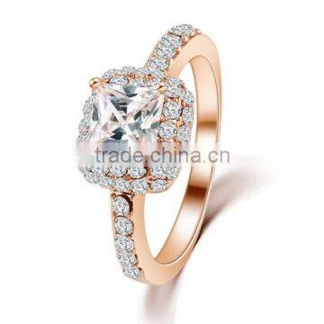 High quality 14k rose gold plated white crystal with big square zircon ladies rings for wedding