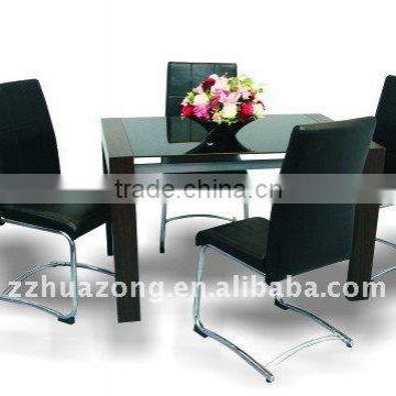 Modern glass dining table and PU dining chair