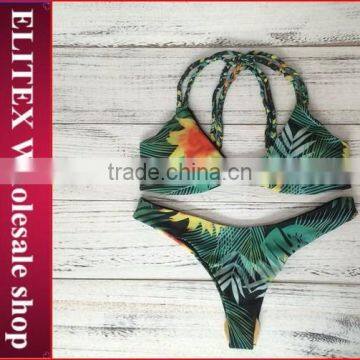 Newest Brazilian Tiny Green Leaf Sexy Print Bikinis Woman Swimwear 2017 CK348