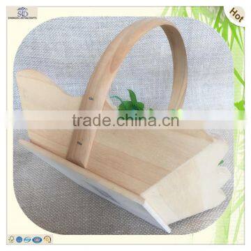Hand Carved Large Arched Handle Wood Flower Basket