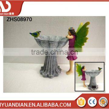 hand painted Fairy polyresin Craft Figurine Angel wings Garden Decoration Solar Powered Light with a bird and flower pot