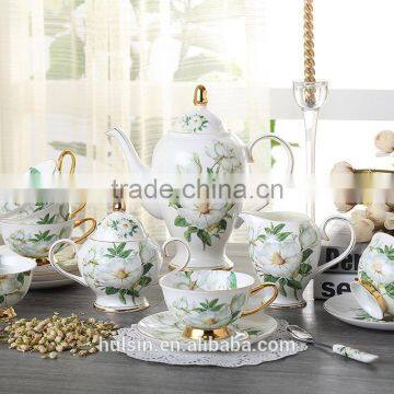 Bone china european style flowers design coffee set of 15pcs