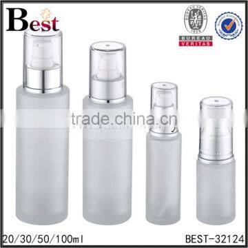 China Hot Products Cosmetic Lotion Frosted Glass Bottle 100ml Matte Silver Aluminum Pump Wholesale photo-5