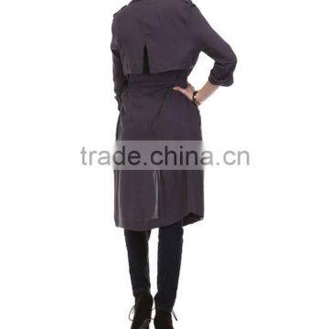 Fashion Modern Apparel Women Trendy Turkey 3/4 Sleeve Plain Spring Winter Coat Charcoal Sheer Trench Long Coat photo-4