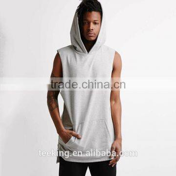 Fashion street wear plain sleeveless hoodie with kangaroo pocket