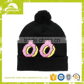Unique acrylic sports stripe beanie with pompom