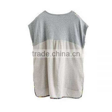 2015 Fashion Newest Design Women's Korean Vintage Style Printed Short Front and Long Back Linen Blouse With O-Neck photo-3
