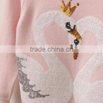 Factory Price Girls Sweater Design With Shining Sequin Swan Pattern photo-3