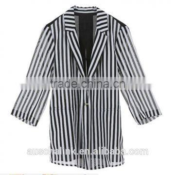 summer ladies designer black and white stripes coat customized