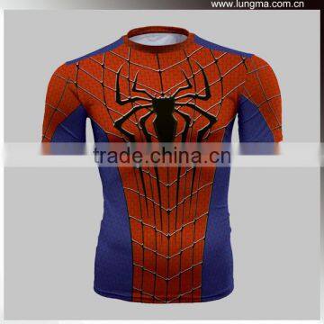 High Performance Short Sleeve Spiderman Compression Shirts