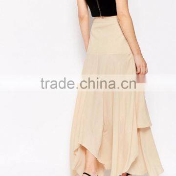 Women Summer Wear Beach Wear Asymmetrical Design Lvory Floaty Maxi Chiffon Skirt With Layers photo-3