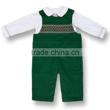 Baby Boys Green Smocked Christmas Longall