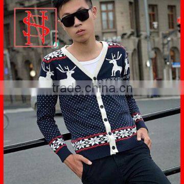 Christmas reindeer cardigan men knitting patterns sweater coat