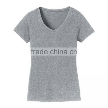 Fancy Design Plain Color Wholesale Blank Fitted V-neck Lady T-shirt photo-3