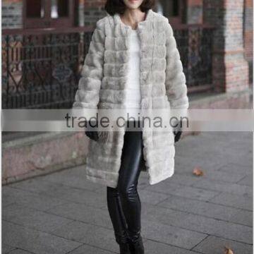 new autumn winter coat women Faux fur coat Fake rabbit fur jacket casual striped loose Grey Overcoat