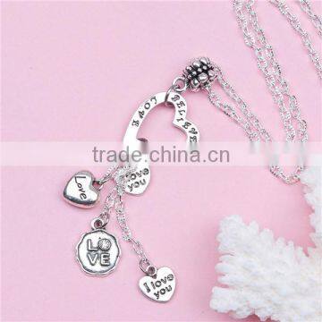New Fashion Antique Silver Heart Pendants " I Love You & BELIEVE LOVE HOPE & Love" Carved Link Cable Chain Handmade Necklace photo-3
