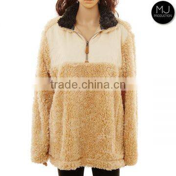 Wholesale Puffer Knitted Jersey Monogrammed Blank Youth Quarter Zip Jacket Sherpa Fleece Pullover for Women photo-5