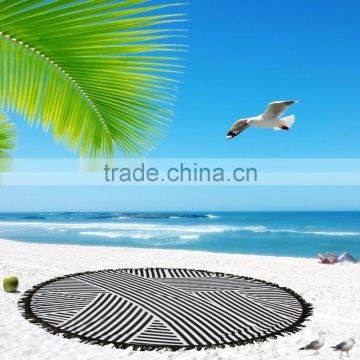 Summer Vacation Black and White vertical stripe round beach towel