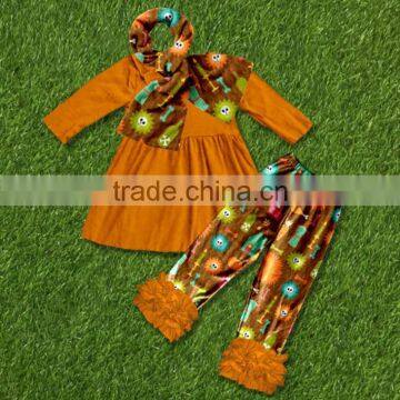 Fall Baby Clothes Girls Orange Top and Pant Ruffle Outfits For Kids in Halloween photo-2