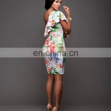 Europe And America Printing Sexy Fashion Single Shoulder One-Piece Dress