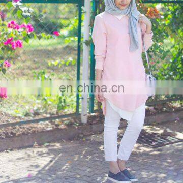 Hotsale Summer Pink Ladies Muslim Blouses Elegant Design Islam Blouse Beautiful Elegant Knit Blouses photo-3