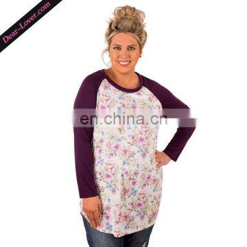 Long sleeve Casual floral print plus size ladies tops