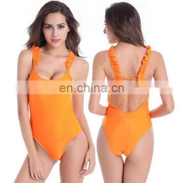 Ruffled Double shoulders Large women High Cut One Piece Plus size swimsuit