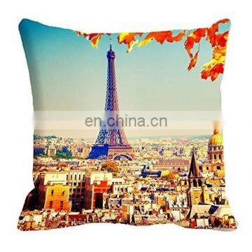 2015 Hot Sale Eiffel tower 16x16 inch 3D Pillow Heat Transfer Printing Polyester Cushion Cover