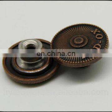 shank zinc alloy button, 20mm antique copper engraved logo metal button for jeans