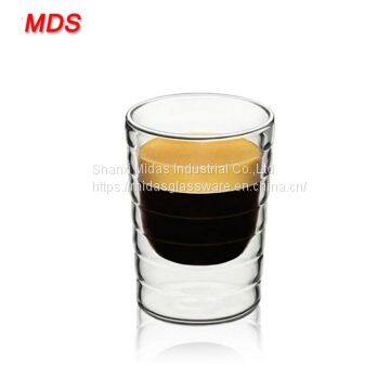 Factory sale thread double wall wine glass spiral double wall coffee glass