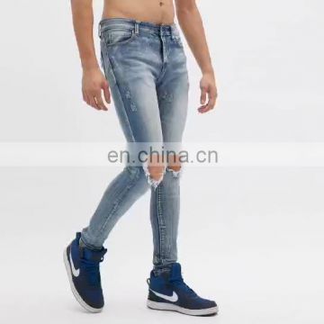 DiZNEW Medium Blue Wash Destroyed Denim Jeans Online wholesale high quality mens cut jeans