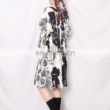 TWOTWINSTYLE Elegant Pleated Summer Dress Women V Neck Flare Long Sleeve High Waist Midi photo-6