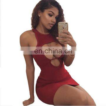 2020 summer hot sale European and American summer sexy nightclub wear solid color slim dress Hollow design nightclub wear