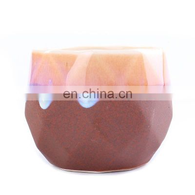 Frosted creative flow glaze flower pot multi-faceted geometric breathable ceramic flower pot