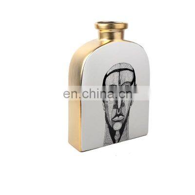 Modern Nordic Light Luxury Tabletop Golden Silver Portrait Head White Ceramic Home Decoration Flower Vase
