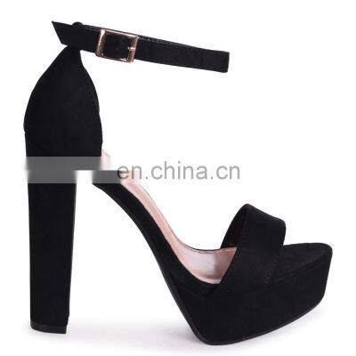 Platform High Block Heel Sandals Ladies Shoes (sandalias Mujer) Black Closed Back Barely There Women Pu Handmade Ankle Strap PK