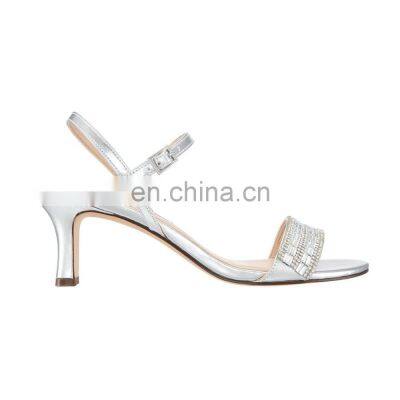 Ladies fancy design Block heels open toe shinning silver fashion sandals shoes other colors are available