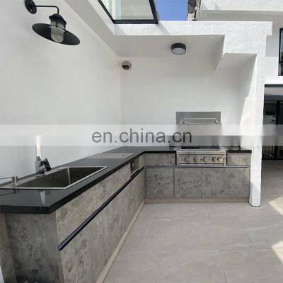 Cement texture cabinet door kitchen with bbq grills