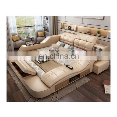 Electric massage beds top grain leather bed furniture