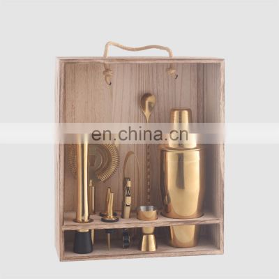 Creation Custom Various Styles Wooden Box Stainless Steel Bar Tool Set Gold Shakers Cocktail Products Manufacturer Kit Bartender