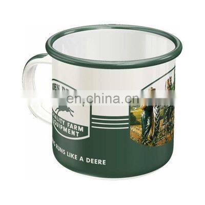 wholesale popular printing personalized customized iron 12oz green enamel mug for drink