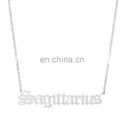 Vintage Gold Silver Stainless Steel 12 Zodiac Sign English Letter Necklace For Women Birthday Jewelry Gift photo-5