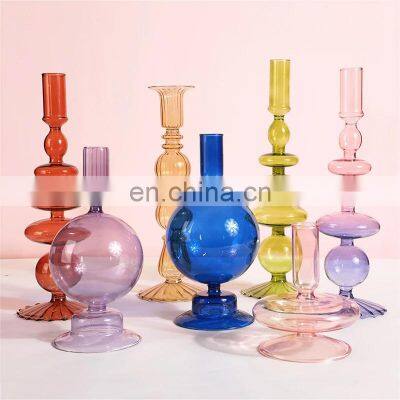 Скандинавский стеклянный держатель свечей с длинной ножкой, розовый кристаллический бужоар, стеклянные держатели свечей для украшения дома, интерьера photo-2