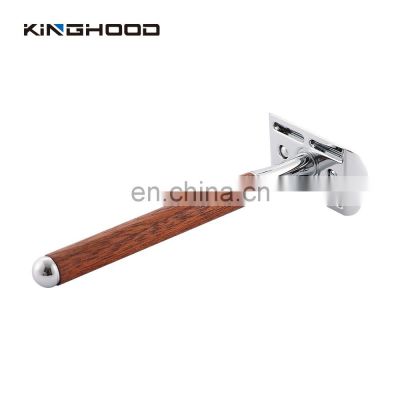 Mans reusable wooden handle eco-friendly metal safety shaving razor