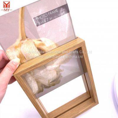 Wood Grain Finish Double Sided Glass Photo Square Picture Frame photo-4