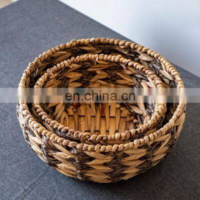 Water hyacinth Woven Round Baskets Set for Organizing 2 pieces Storage Basket for Fruit