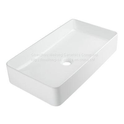 Modern Style 24-inch 61 cm Bathroom Matte Black Ceramic Vessel Sink Countertop Rectangle Matte Black Wash Basin photo-5