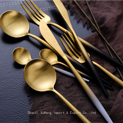 Portugal Style Light Blue and Matte Gold Flatware Cutlery Set Luxury Stainless Steel Spoon Fork Knife Stainless Steel Cutlery photo-4