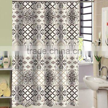Circle and lines printed100% polyester shower curtain for hotel, family, waterproof bath curtain