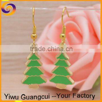 New design Christmas small green tree alloy earring